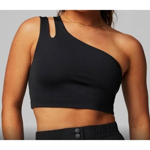 Fabletics Asymmetric Double Strap Midi Bra S Black Nylon/Elastane Activewear - Picture 1 of 10